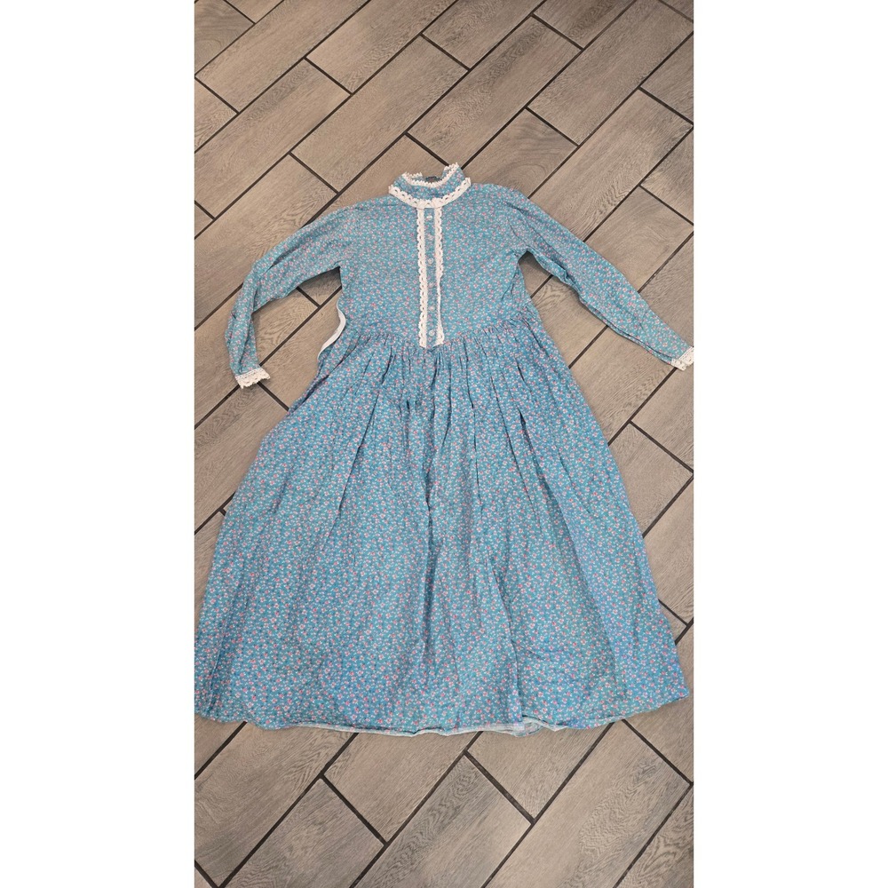 Vintage Prairie Dress Blue‎ Floral Lace Prairiecore Maxi Dress w Hat